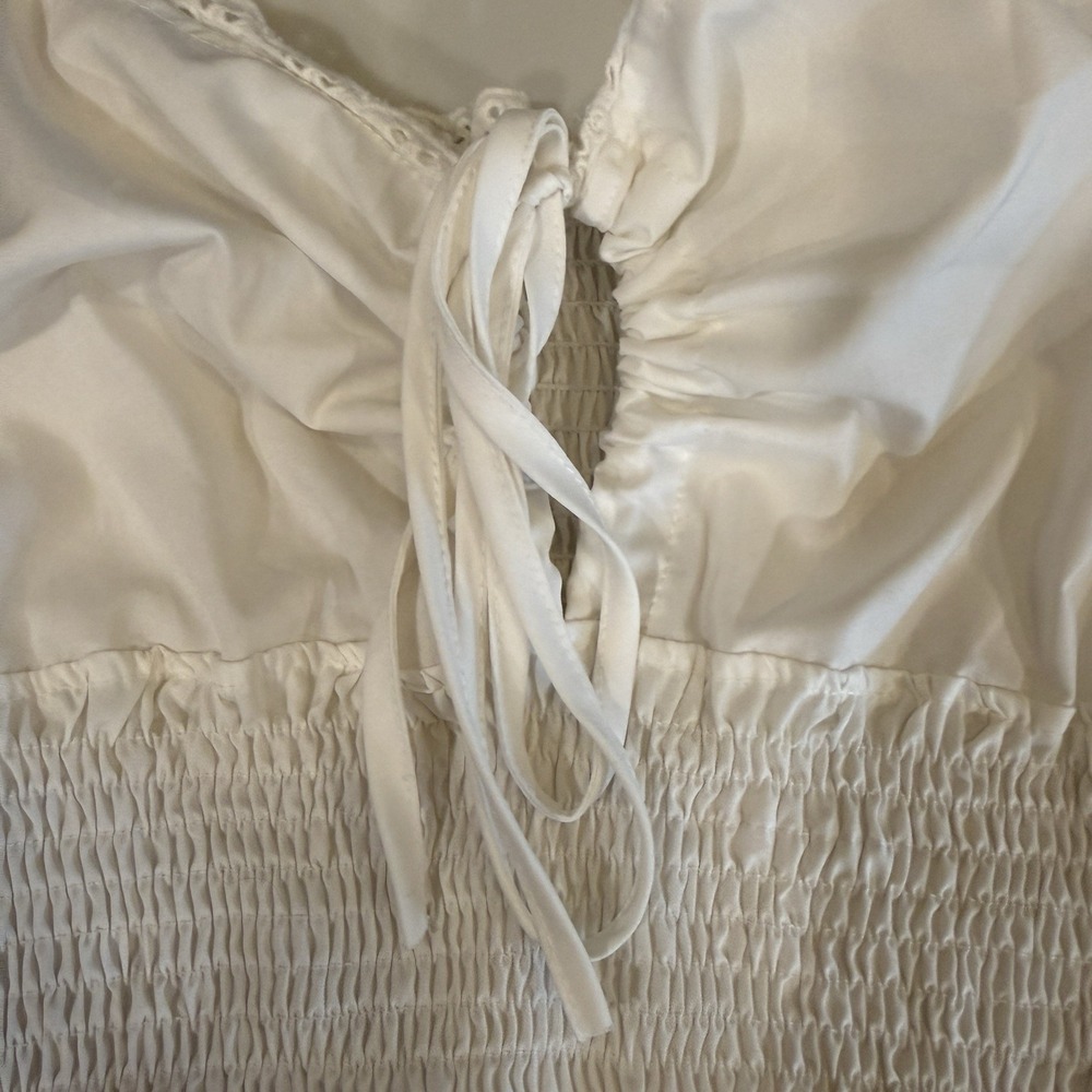 Coquette Ruffle Babydoll Top M Romantic Y2K Boho Fairy Keyhole Tie White V-Neck - Picture 4 of 9